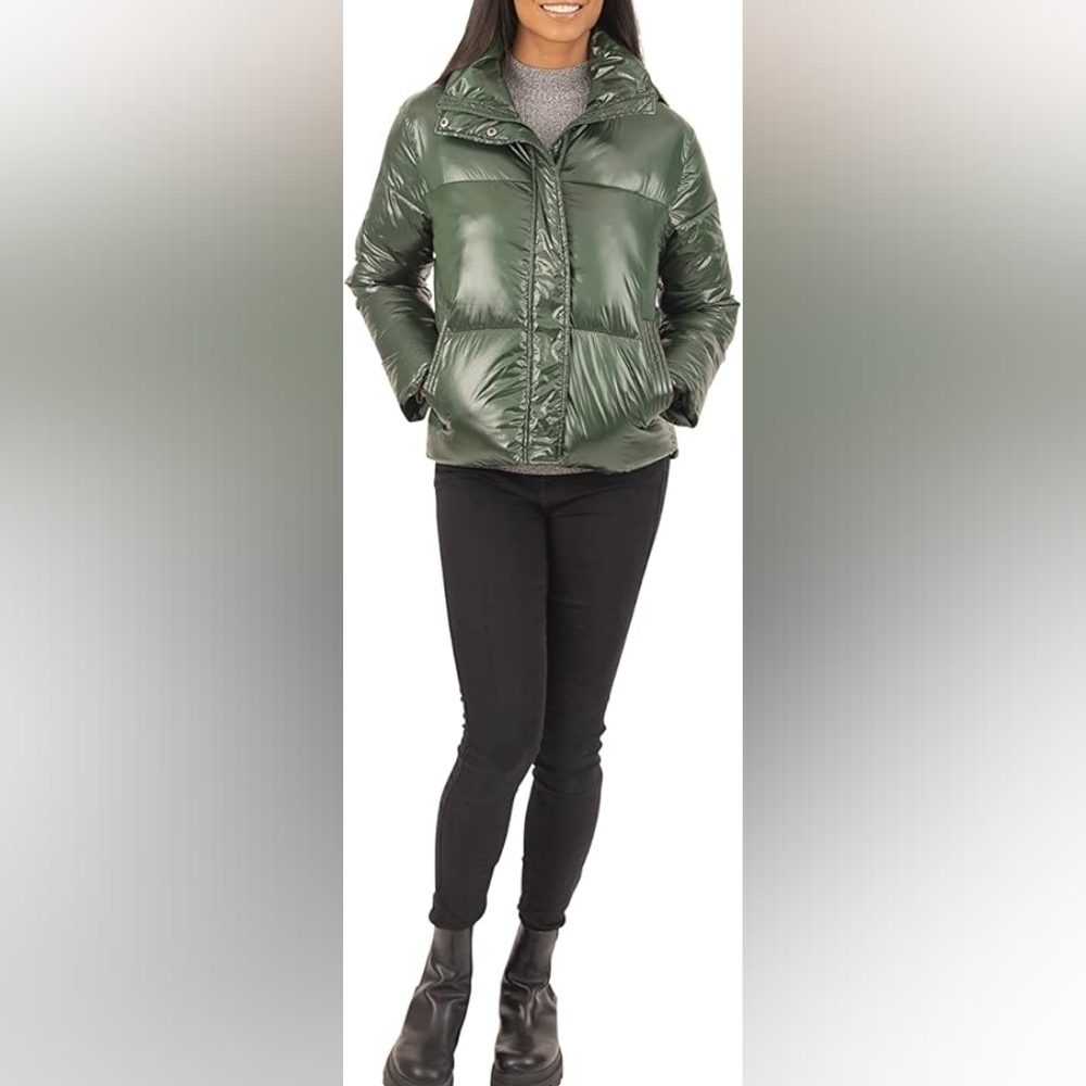 RACHEL Rachel Roy Women's Green Faux Down Puffer Jacket Size M NWT - Picture 2 of 13